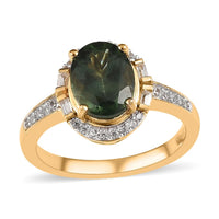 Green Apatite, White Zircon Ring in Vermeil YG Over Sterling Silver (Size 10.0) 2.25 ctw