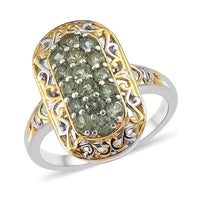 Green Apatite Elongated Ring in Vermeil YG and Platinum Over Sterling Silver (Size 10.0) 1.15 ctw