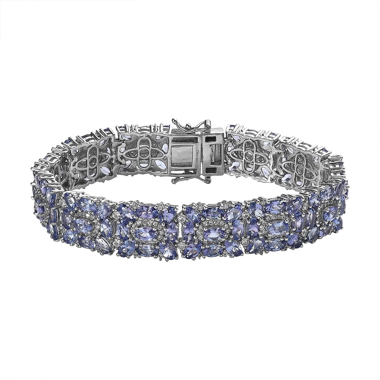 Tanzanite and White Zircon Bracelet in Platinum Over Sterling Silver (7.25 In) 30.50 ctw