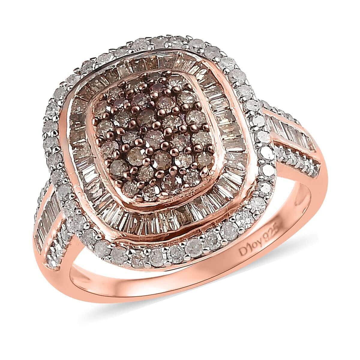 Natural Champagne and White Diamond Cocktail Ring in Vermeil Rose Gold Over Sterling Silver 1.50 ctw