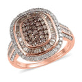 Natural Champagne and White Diamond Cocktail Ring in Vermeil Rose Gold Over Sterling Silver 1.50 ctw - Sticky add to cart bar