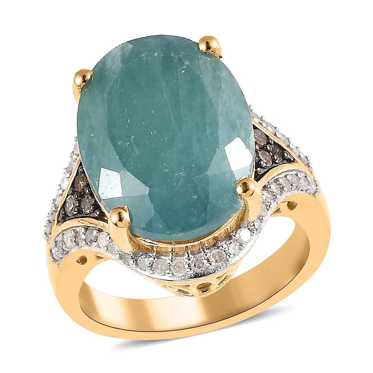 Grandidierite, Natural Champagne and White Diamond Ring in Vermeil Yellow Gold Over Sterling Silver 10.25 ctw