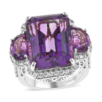 Amethyst and White Zircon Ring in Platinum Over Sterling Silver 19.70 ctw