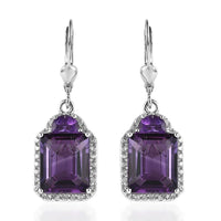 Amethyst and White Zircon Lever Back Earrings in Platinum Over Sterling Silver 9.85 ctw