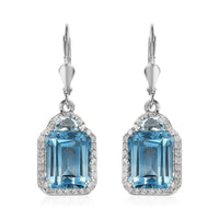 Sky Blue Topaz and White Zircon Lever Back Earrings in Platinum Over Sterling Silver 13.50 ctw