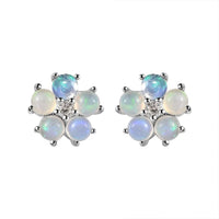 Ethiopian Welo Opal and White Zircon Floral Stud Earrings in Sterling Silver 0.90 ctw