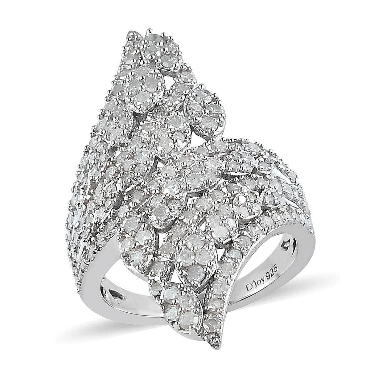 Diamond Bypass Ring in Platinum Over Sterling Silver 1.50 ctw