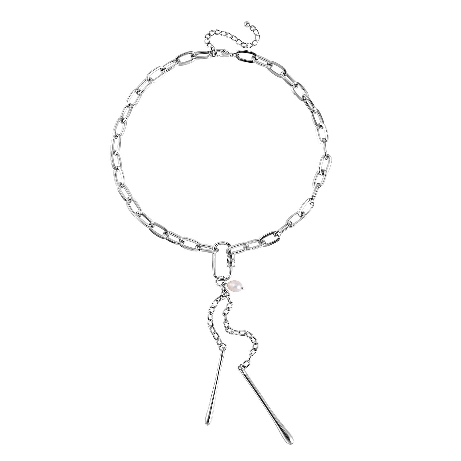 White Freshwater Pearl Necklace 20.5-22.5 Inches in Silvertone
