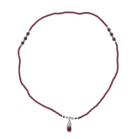 Simulated Ruby and Multi Gemstone Pendant with Mozambique Garnet Beaded Necklace 20 Inches in Silvertone 53.10 ctw