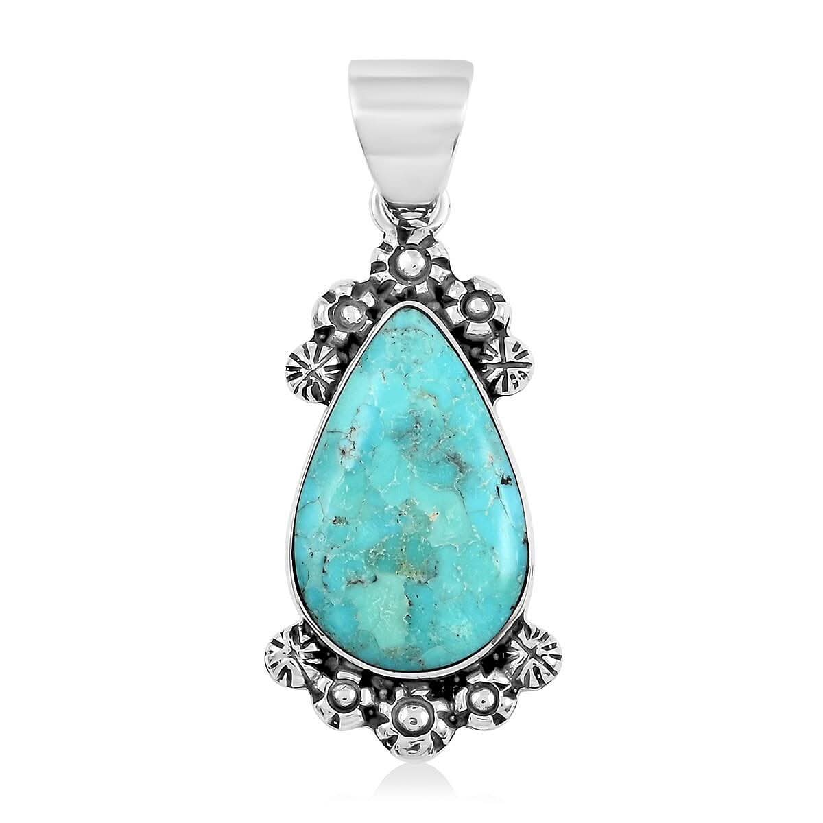 Santa Fe Style Kingman Turquoise Pendant in Sterling Silver 6.50 ctw