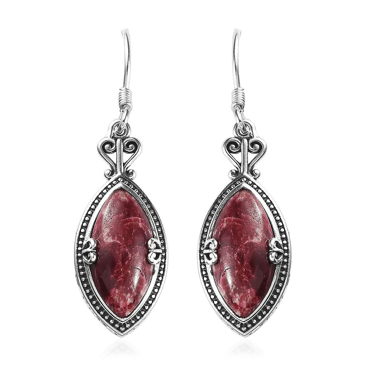Artisan Crafted Norwegian Thulite Dangling Earrings in Sterling Silver 15.65 ctw