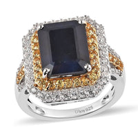 Madagascar Blue Sapphire (DF) and Multi Gemstone Cocktail Ring in Vermeil YG and Platinum Over Sterling Silver 6.25 ctw