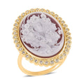 Red Cameo and Simulated Diamond Ring in Goldtone 3.20 ctw - Sticky add to cart bar