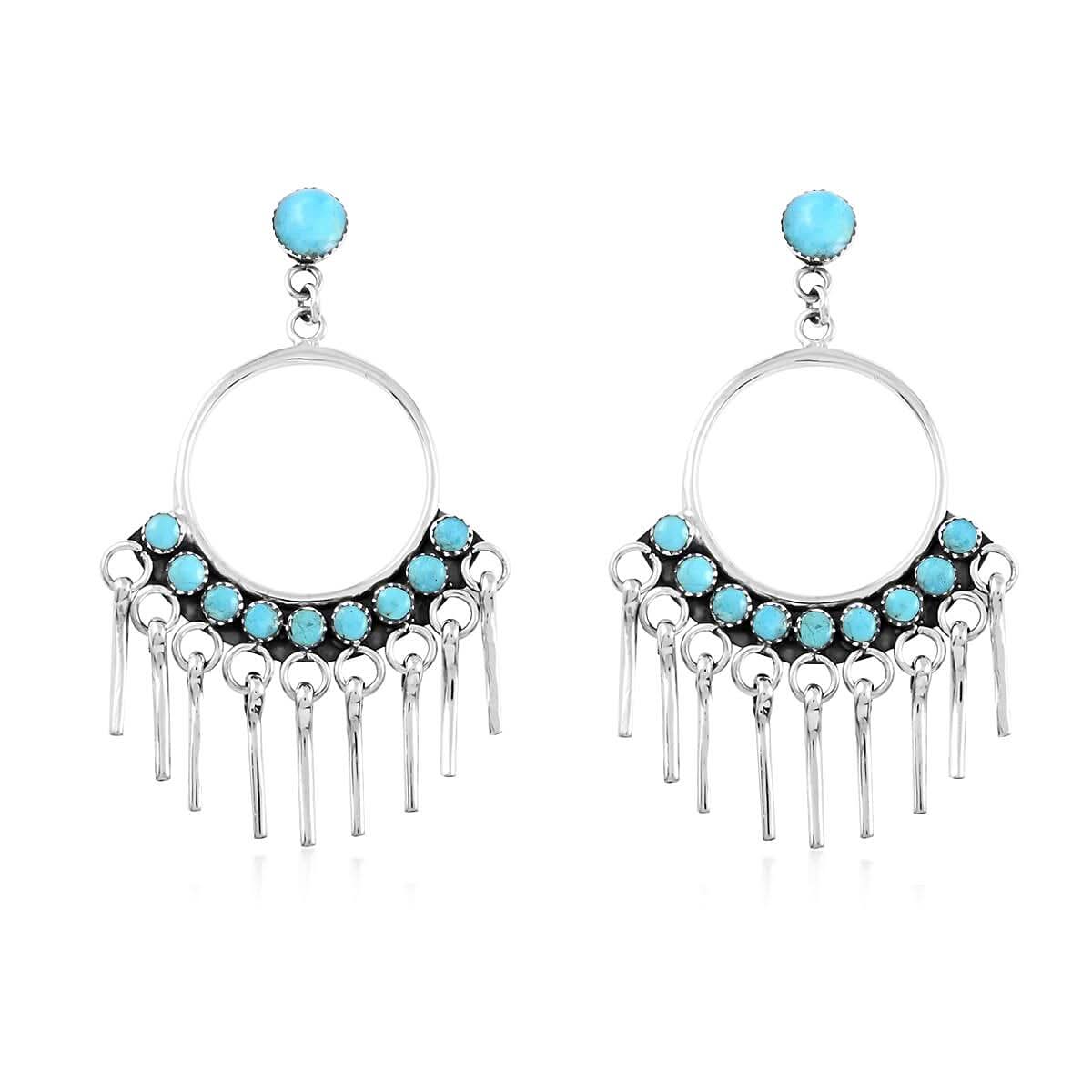 Santa Fe Style Kingman Turquoise Earrings in Sterling Silver 2.25 ctw