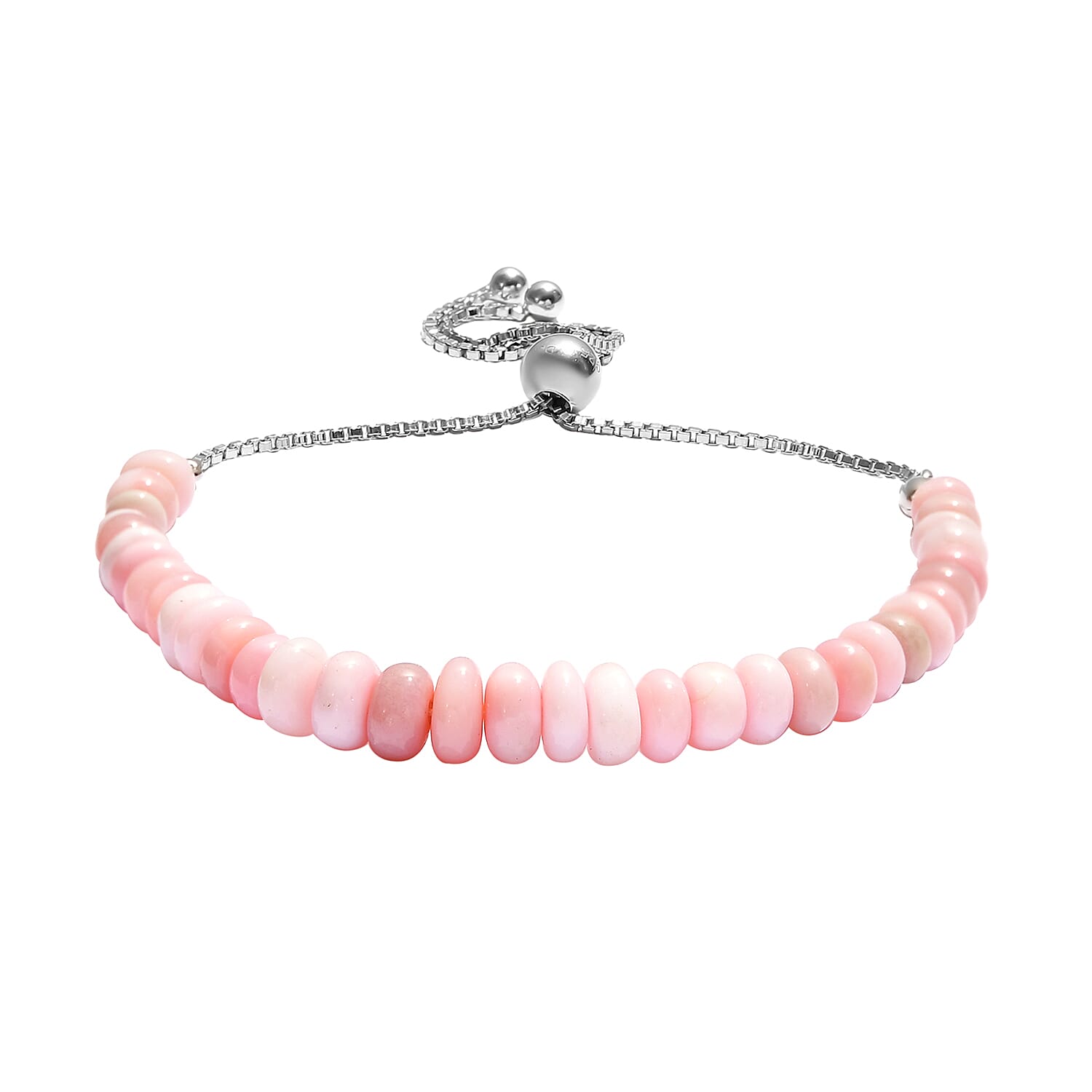 Pink Opal Beaded Bolo Bracelet in Sterling Silver 25.00 ctw
