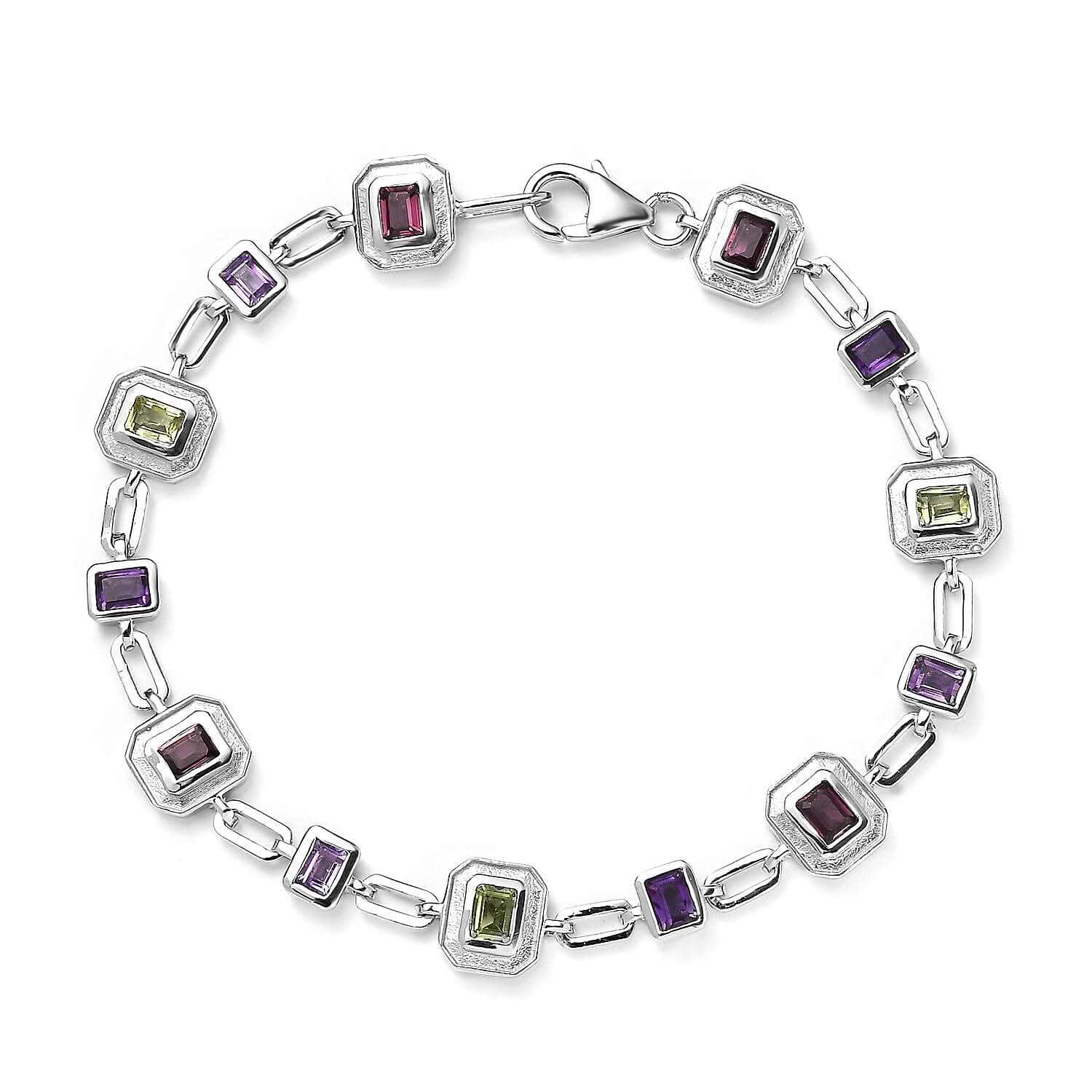 Multi Gemstone Bracelet in Platinum Over Sterling Silver (7.25 In) 3.25 ctw