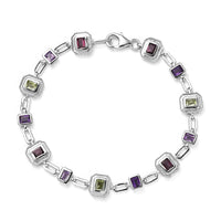 Multi Gemstone Bracelet in Platinum Over Sterling Silver (7.25 In) 3.25 ctw