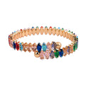 Simulated Multi Color Diamond Bypass Bangle Bracelet in Goldtone (7-8In) 22.00 ctw - Sticky add to cart bar
