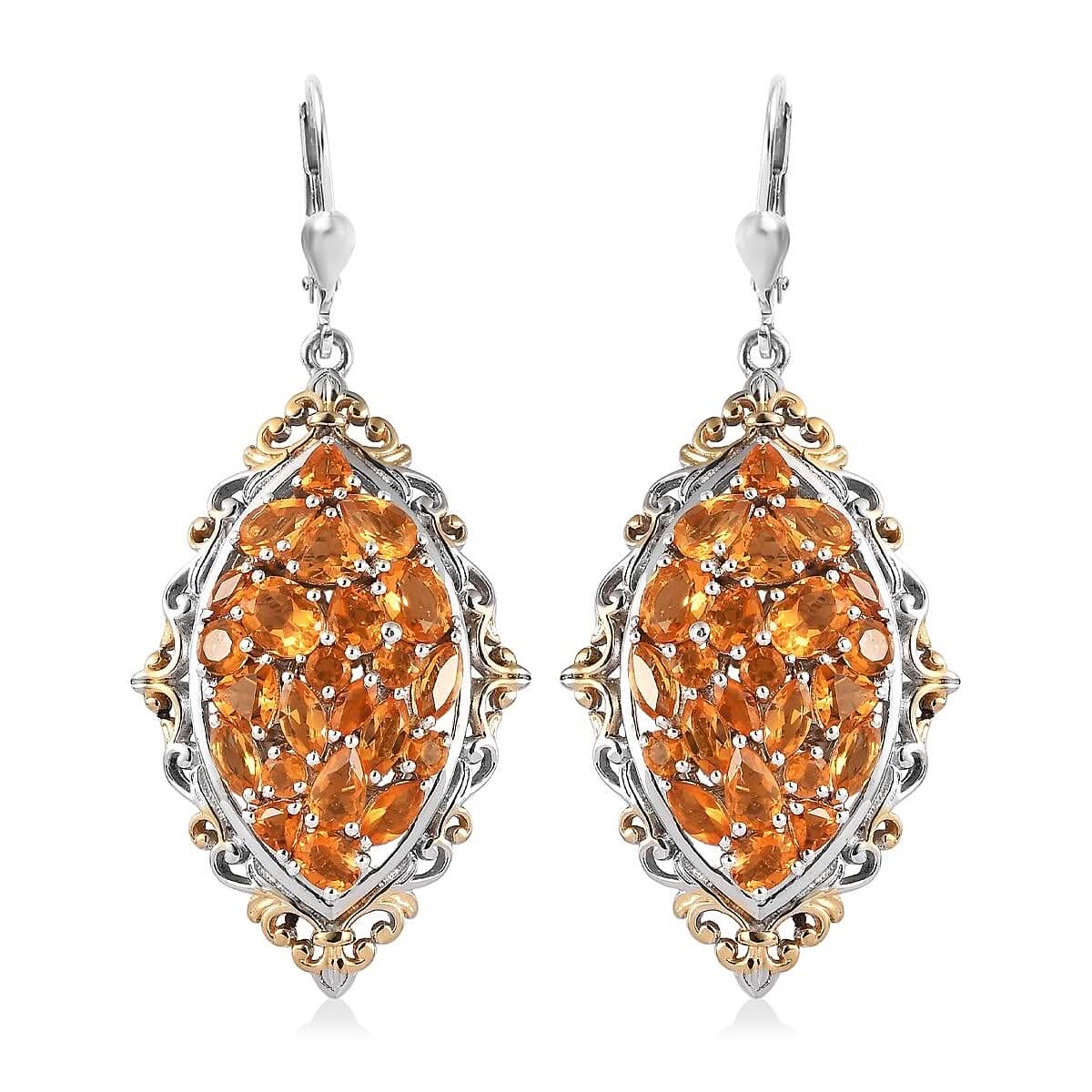 Salamanca Fire Opal Lever Back Earrings in Vermeil Yellow Gold and Platinum Over Sterling Silver 5.10 ctw