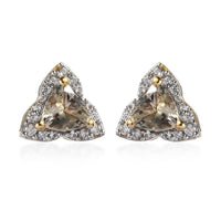 AAA Turkizite and White Zircon Stud Earrings in Vermeil Yellow Gold Over Sterling Silver 1.35 ctw