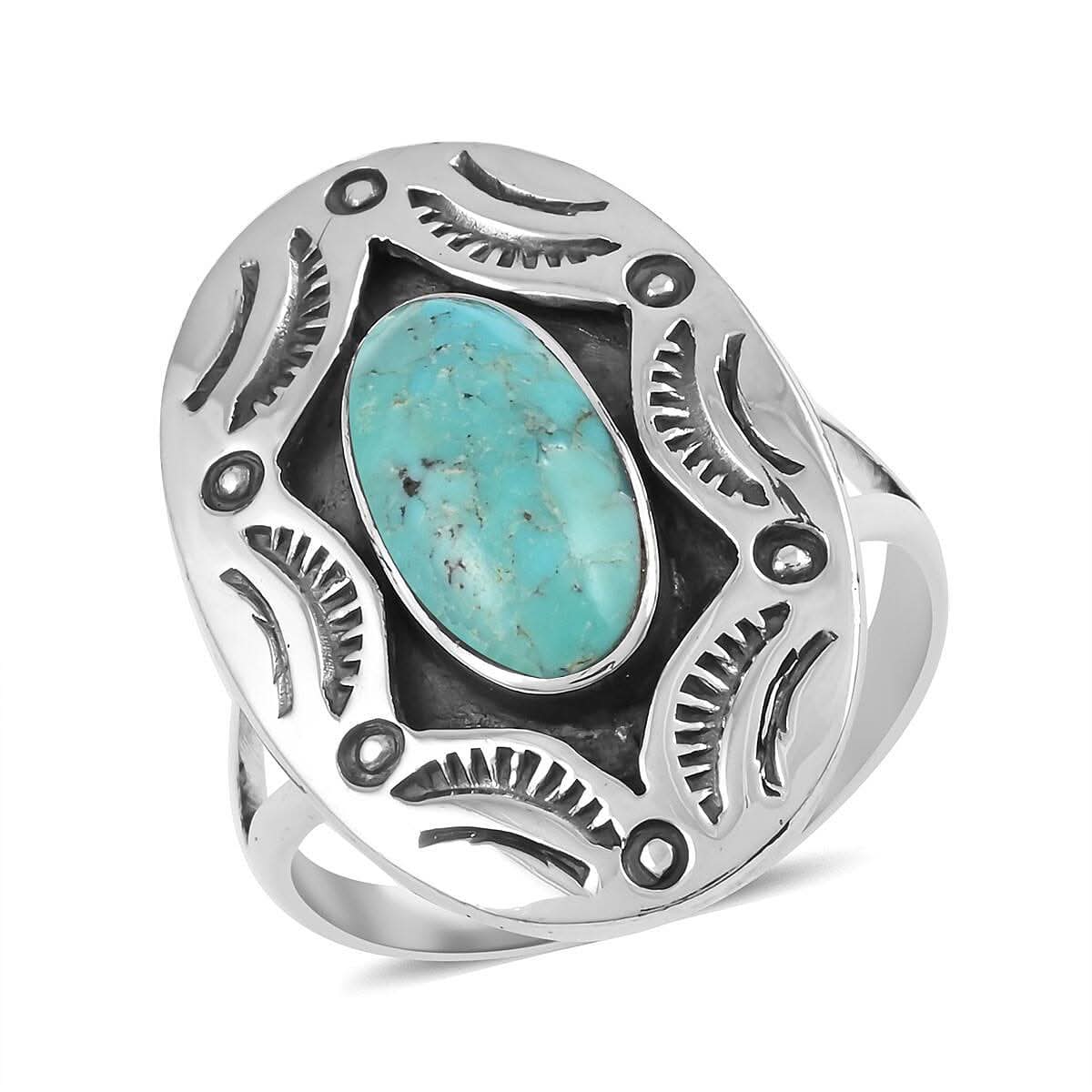 Santa Fe Style Kingman Turquoise Ring in Sterling Silver 1.50 ctw