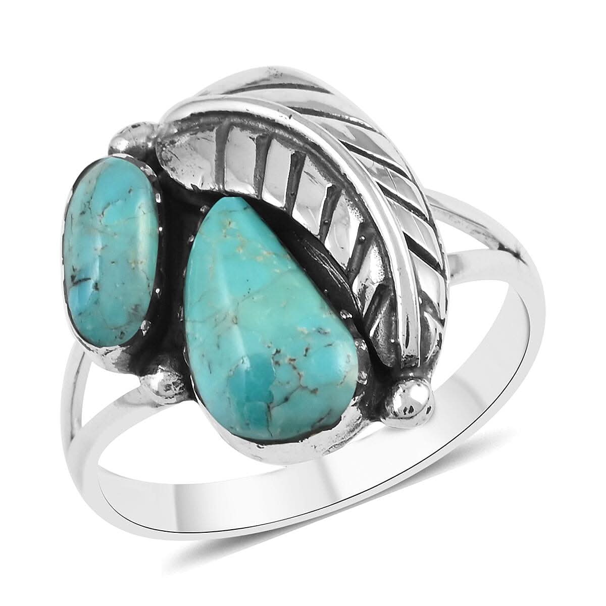Santa Fe Style Kingman Turquoise Ring in Sterling Silver (Size 10.0) 1.50 ctw