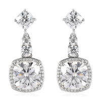 Moissanite (Cush 10x10mm) Earrings in Platinum Over Sterling Silver 12.35 ctw