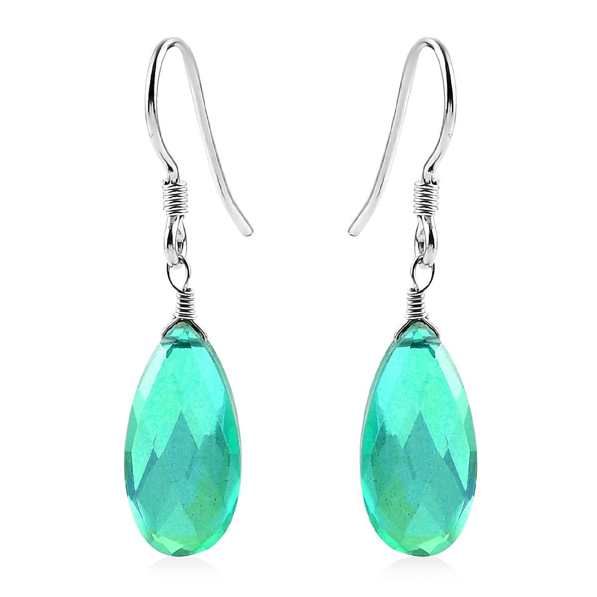 Peacock Quartz (Triplet) Dangle Earrings in Sterling Silver 12.65 ctw