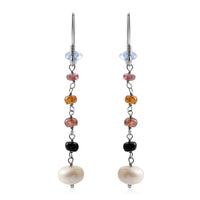 Freshwater Pearl and Multi Sapphire Earrings in Sterling Silver 2.00 ctw