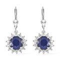 Madagascar Blue Sapphire (DF) and Moissanite Sunburst Dangle Earrings in Platinum Over Sterling Silver 6.50 ctw - Sticky add to cart bar