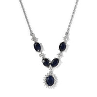 Madagascar Blue Sapphire (DF) and White Zircon 6.20 ctw Necklace in Platinum Over Sterling Silver 18 Inches
