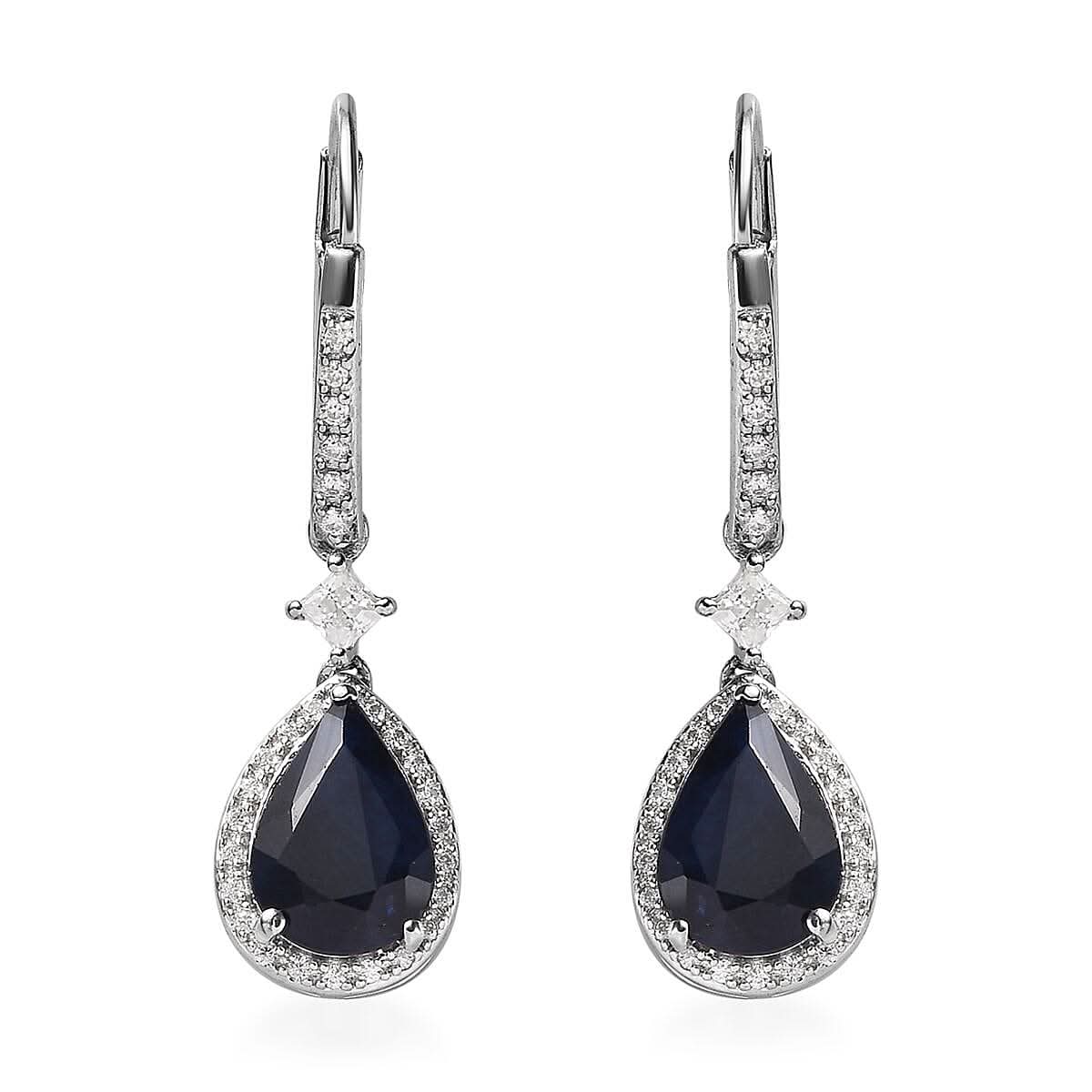 Madagascar Blue Sapphire (DF) and Moissanite Lever Back Earrings in Platinum Over Sterling Silver 4.90 ctw