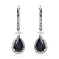 Madagascar Blue Sapphire (DF) and Moissanite Lever Back Earrings in Platinum Over Sterling Silver 4.90 ctw
