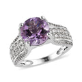 AAA Rose De France Amethyst and White Zircon Bridge Ring in Platinum Over Sterling Silver 3.25 ctw - Sticky add to cart bar