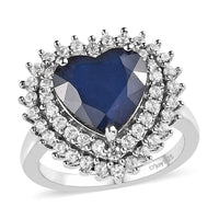 Madagascar Blue Sapphire (DF) and White Zircon Heart Shape Ring in Platinum Over Sterling Silver 5.25 ctw