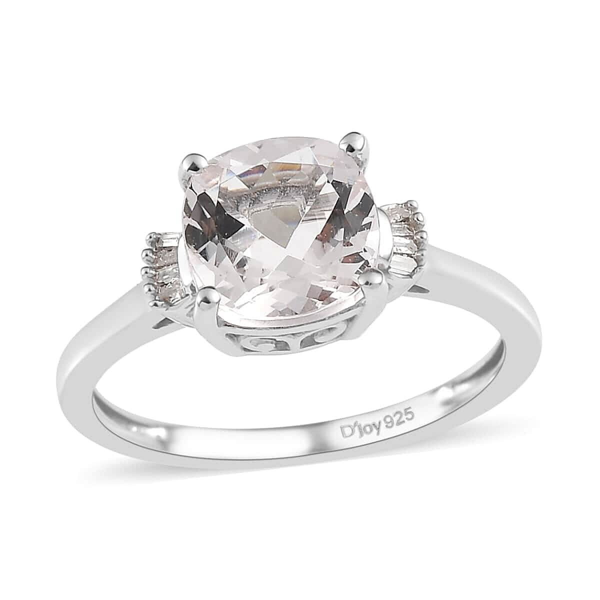 Pink Morganite and Diamond Ring in Platinum Over Sterling Silver (Size 7.0) 1.85 ctw
