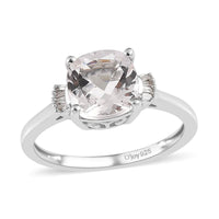 Pink Morganite and Diamond Ring in Platinum Over Sterling Silver (Size 7.0) 1.85 ctw