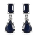 Madagascar Blue Sapphire (DF) and White Zircon Drop Earrings in Platinum Over Sterling Silver 3.90 ctw - Sticky add to cart bar