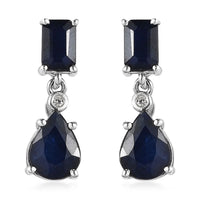 Madagascar Blue Sapphire (DF) and White Zircon Drop Earrings in Platinum Over Sterling Silver 3.90 ctw