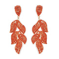 Orange Austrian Crystal Leaf Earrings in Goldtone - Sticky add to cart bar