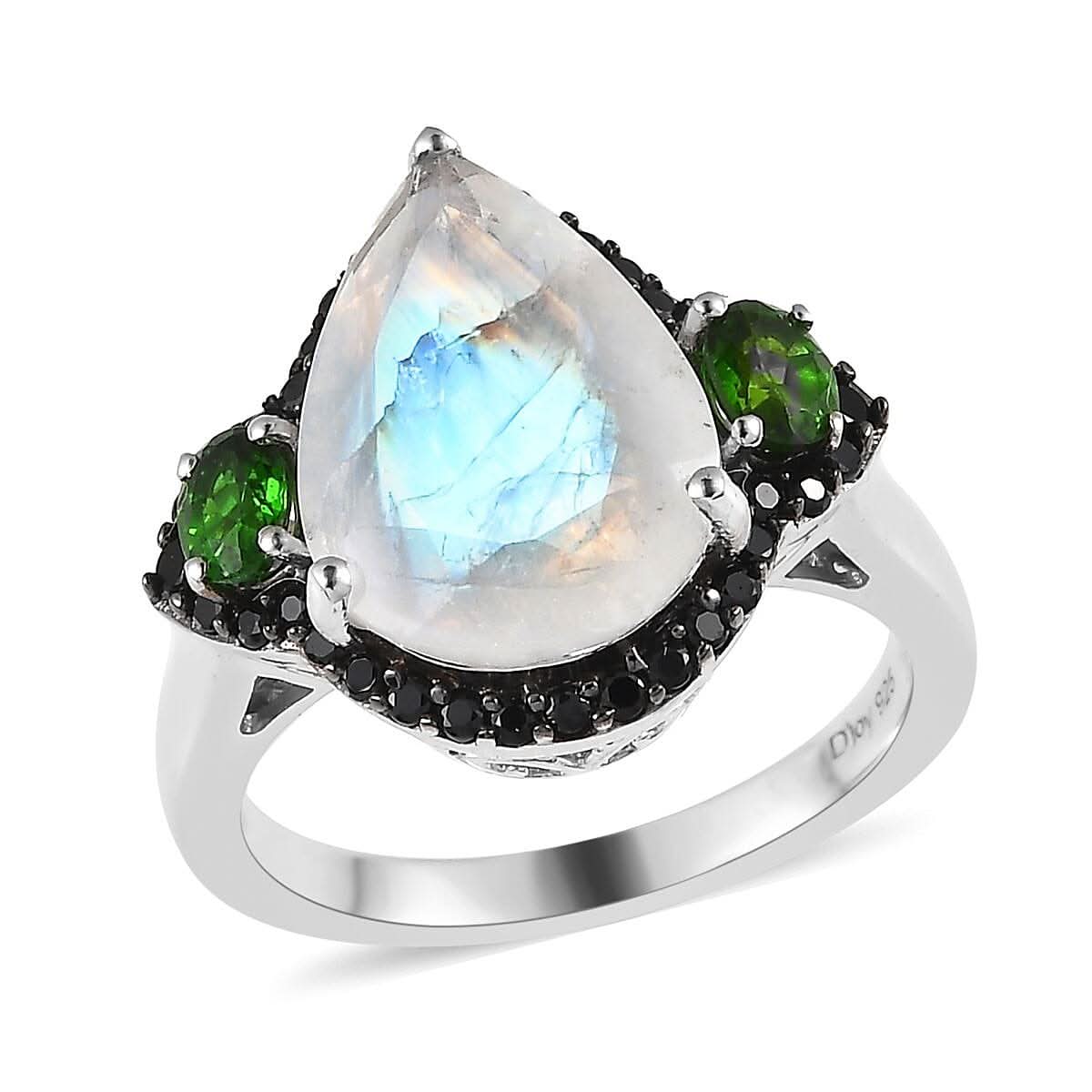 Premium Rainbow Moonstone and Multi Gemstone Ring in Platinum Over Sterling Silver 5.90 ctw