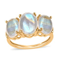 Premium Rainbow Moonstone and Diamond 3 Stone Ring in Vermeil Yellow Gold Over Sterling Silver 4.35 ctw - Sticky add to cart bar