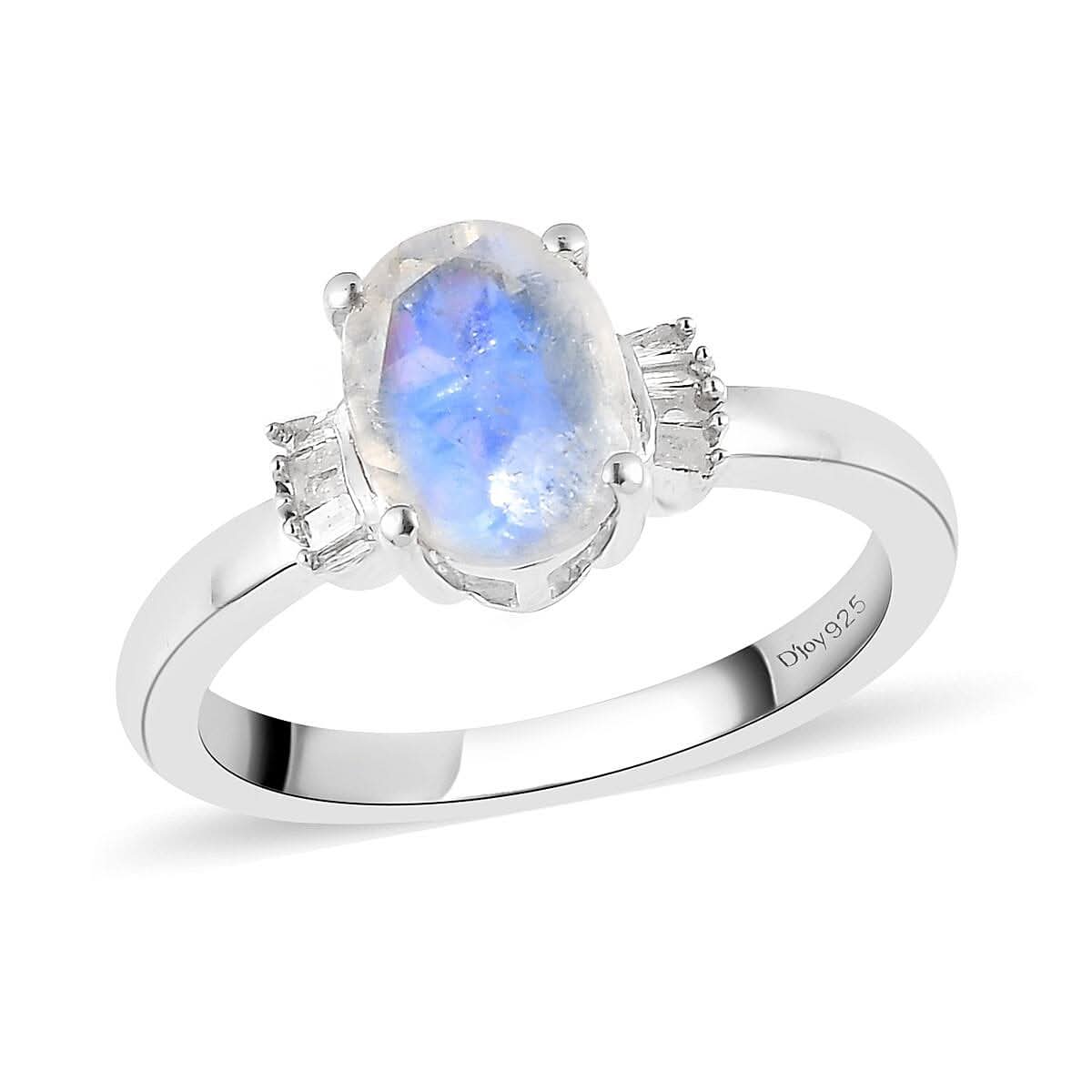 Premium Rainbow Moonston and Diamond Ring in Platinum Over Sterling Silver 1.25 ctw