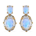 Premium Rainbow Moonstone Dangling Earrings in Vermeil YG and Platinum Over Sterling Silver 6.50 ctw - Sticky add to cart bar