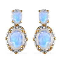 Premium Rainbow Moonstone Dangling Earrings in Vermeil YG and Platinum Over Sterling Silver 6.50 ctw