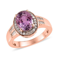 AAA Patroke Kunzite and Diamond Halo Ring in Vermeil Rose Gold Over Sterling Silver 2.85 ctw