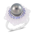 Tahitian Cultured Pearl 10-11mm and Multi Gemstone Ring in Rhodium Over Sterling Silver 26.40 ctw - Sticky add to cart bar