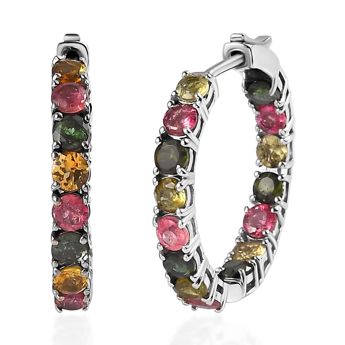 Multi-Tourmaline Inside Out Hoop Earrings in Platinum Over Sterling Silver 5.75 ctw