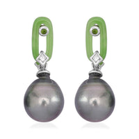 Tahitian Cultured Pearl and Multi Gemstone Earrings in Rhodium Over Sterling Silver 3.25 ctw