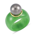 Tahitian Cultured Pearl 10-11mm, Green Jade Ring in Vermeil YG Over Sterling Silver (Size 10.0) 37.15 ctw - Sticky add to cart bar